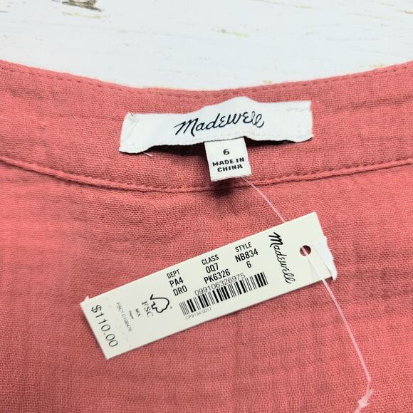 Madewell Lightspun Colette Mini Dress Rose Red Gauze Tiered Baby Doll Small 6 - Picture 10 of 11